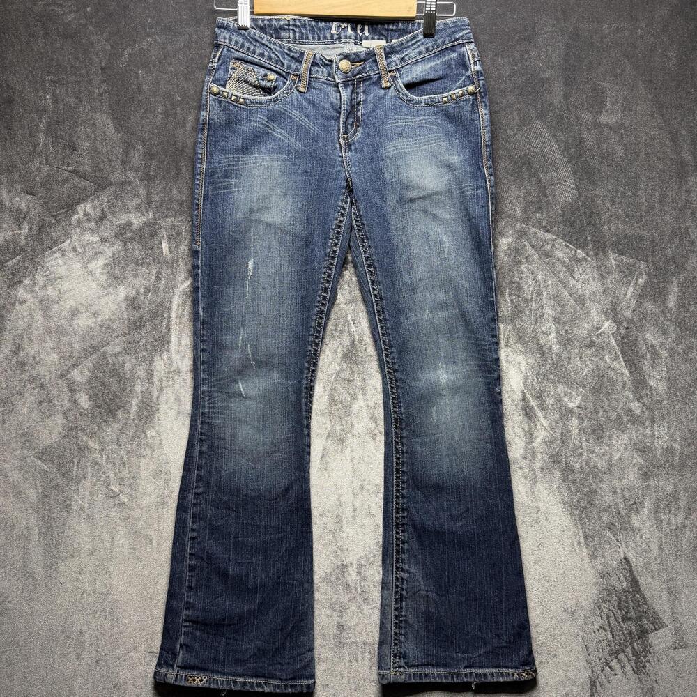 Cruel Jeans Womens 3 Short Blue Bootcut Mid Rise Stretch Denim Beaded Western